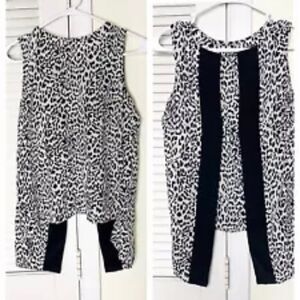 Parker Black White Sleeveless 100% Silk Hi-Top Size Medium Open Back Womens